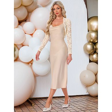 Floral Lace Shrug for Women's Ruffle Evening Dress Long Sleeve Open Front Cropped Cardigan