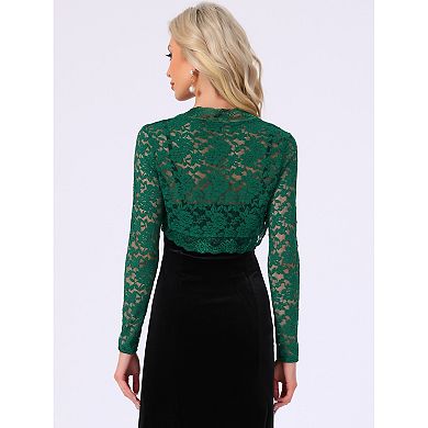 Floral Lace Shrug for Women's Ruffle Evening Dress Long Sleeve Open Front Cropped Cardigan