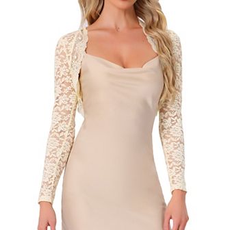 Floral Lace Shrug for Women's Ruffle Evening Dress Long Sleeve Open Front Cropped Cardigan