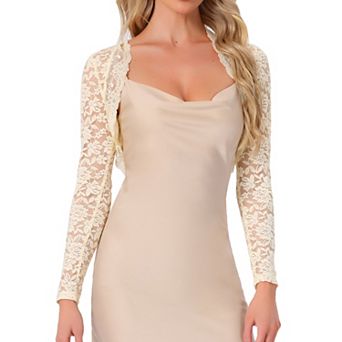 Floral Lace Shrug for Women's Ruffle Evening Dress Long Sleeve Open Front Cropped Cardigan