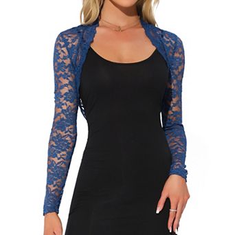 Floral Lace Shrug for Women's Ruffle Evening Dress Long Sleeve Open Front Cropped Cardigan
