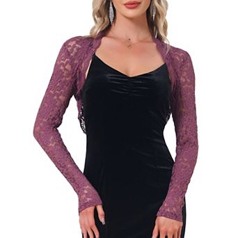 Floral Lace Shrug for Women's Ruffle Evening Dress Long Sleeve Open Front Cropped Cardigan