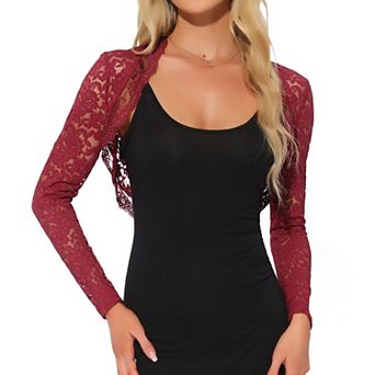 Floral Lace Shrug for Women's Ruffle Evening Dress Long Sleeve Open Front Cropped Cardigan