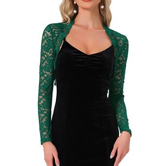 Floral Lace Shrug for Women's Ruffle Evening Dress Long Sleeve Open Front Cropped Cardigan