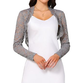 Floral Lace Shrug for Women's Ruffle Evening Dress Long Sleeve Open Front Cropped Cardigan