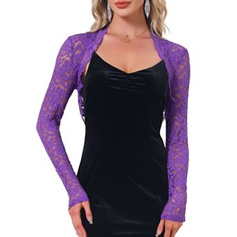 Floral Lace Shrug for Women's Ruffle Evening Dress Long Sleeve Open Front Cropped Cardigan