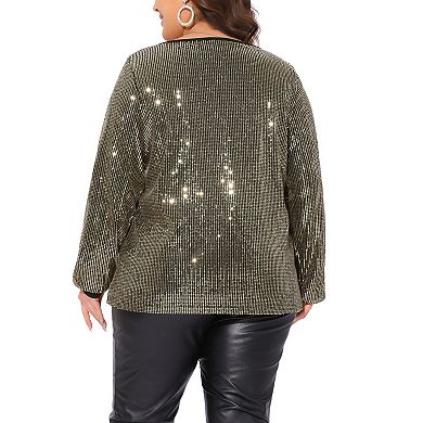 Plus Size Sparkly Sequin Top for Women Long Sleeve Glitter Concert Party Disco Shirt Blouse