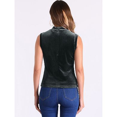 Mock Turtle Neck Tank Tops for Women's Velvet Sleeveless Shirts
