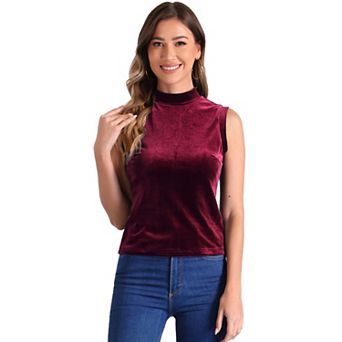 Mock Turtle Neck Tank Tops for Women's Velvet Sleeveless Shirts