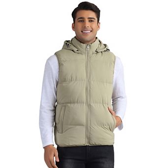 Puffer Vest for Men's Warm Sleeveless Down Jacket with Detachable Hooded Winter Padded Vest