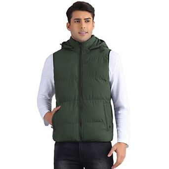 Puffer Vest for Men's Warm Sleeveless Down Jacket with Detachable Hooded Winter Padded Vest