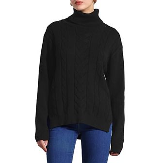 Women's Cable Knit Sweaters High Low Split Long Sleeve Turtleneck Jumpers