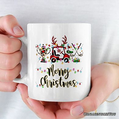 Golf Buffalo Plaid Christmas Mug, Golf Cart, Putter and Trophy Golfing Gift