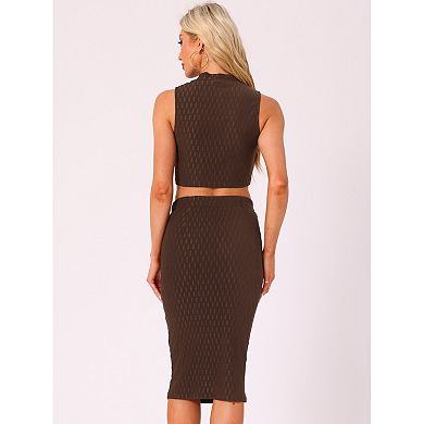 Two Pieces Skirt Sets for Women's Mock Neck Tank Top and Bodycon Skirts