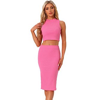 Two Pieces Skirt Sets for Women's Mock Neck Tank Top and Bodycon Skirts