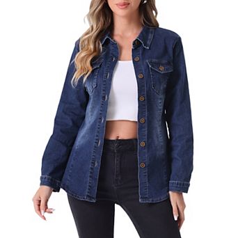 Denim Shirt Women Long Sleeve Button Down Pocket Trendy Jean Shirts Denim Tops