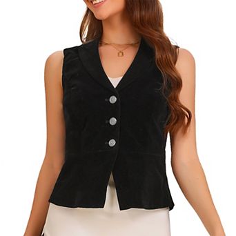 Women's Waistcoat Velvet Sleeveless Button Down Lapel V Neck Suit Vests