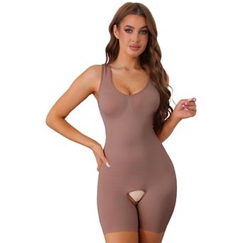 Women's V Neck Hip Lifter Full Body Shaper Tummy Control Thigh Slimmer Shorts Open Crotch Jumpsuit