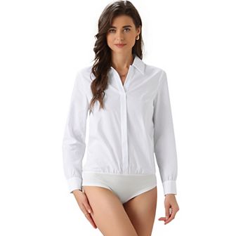 Leotard Shirt for Women's Collared Business Office Long Sleeves Bodysuit Work Shirt