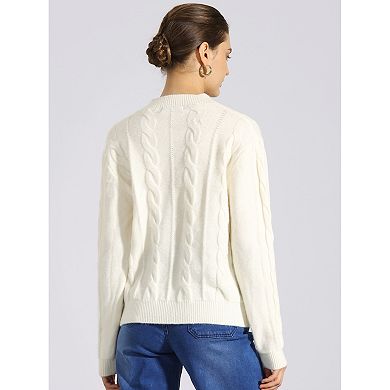Women's Long Sleeve Pullover Tops Cable Knit Crew Neck Sweater