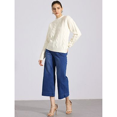 Women's Long Sleeve Pullover Tops Cable Knit Crew Neck Sweater
