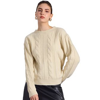 Women's Long Sleeve Pullover Tops Cable Knit Crew Neck Sweater