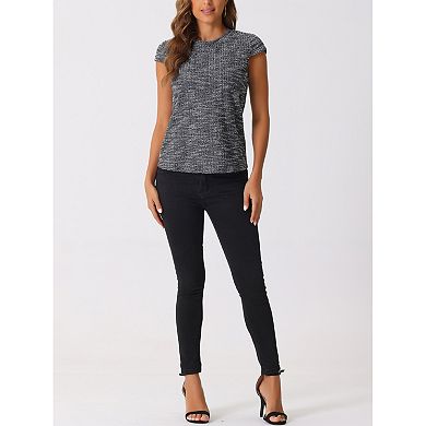 Tweed Tops for Women's Summer Plaid Cap Sleeve Casual Blouse