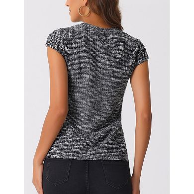 Tweed Tops for Women's Summer Plaid Cap Sleeve Casual Blouse