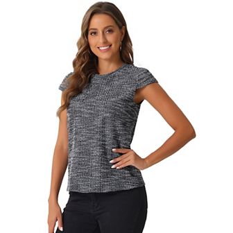 Tweed Tops for Women's Summer Plaid Cap Sleeve Casual Blouse