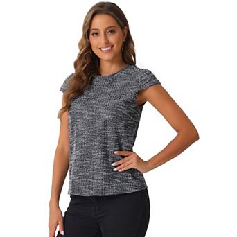 Tweed Tops for Women's Summer Plaid Cap Sleeve Casual Blouse