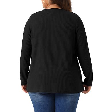 Plus Size Tops For Women Crew Neck Pleat Front Long Sleeve Work Shirt Waffle Knit Tops