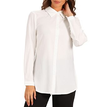 Button Down Tunic Shirts for Women's Side Slit Irregular Long Sleeve Blouse