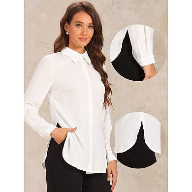 Button Down Tunic Shirts for Women's Side Slit Irregular Long Sleeve Blouse