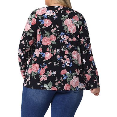 Plus Size Tops for Women Long Sleeve Tunic Pleated Crew Neck Dressy Casual Fall Blouses