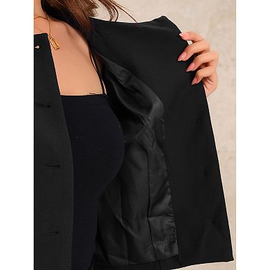 Work Office Blazer for Women's Collarless 3/4 Sleeve Lightweight Pockets Button Down Suit Blazer