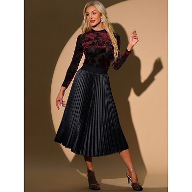 See Through Mesh Top for Women's Mock Neck Velvet Floral Print Tee Shirts