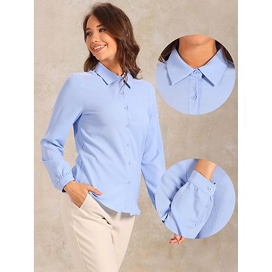Textured Shirt for Women's Long Sleeve Work Office Button Down Shirts