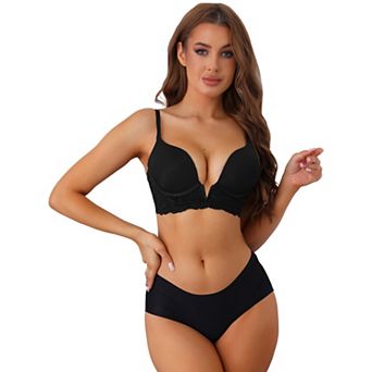 Women's Lace Deep V-Neck Underwear Push-Up Adjustable Straps Underwired Bra