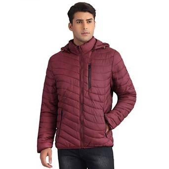 Hooded Puffer Jackets for Men's Winter Warm Zipper Down Jacket Detachable Hood Padded Coat