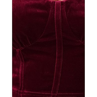 Ruched Sleeve for Women's Sweetheart Neck Party Velvet Crop Tops