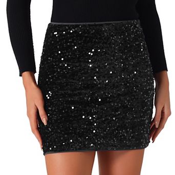 Sequin Skirt for Women's High Waist Stretchy Velvet Sparkle Party Bodycon Mini Skirts