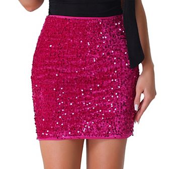 Sequin Skirt for Women's High Waist Stretchy Velvet Sparkle Party Bodycon Mini Skirts