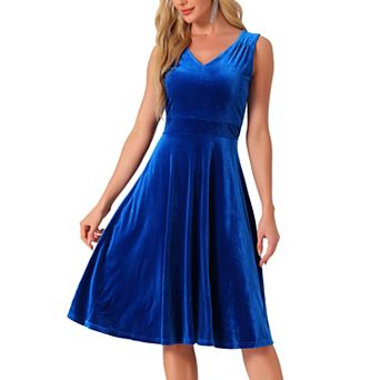 Sleeveless Velvet Dress for Women's Elegant V Neck a Line Flowy Cocktail Party Midi Dresses