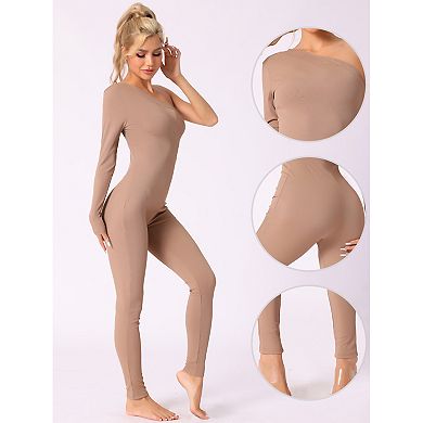 Women's Off-Shoulder Bodysuit Shapewear Slim Fit Soft Breathable Long-Sleeved Full Length Jumpsuit