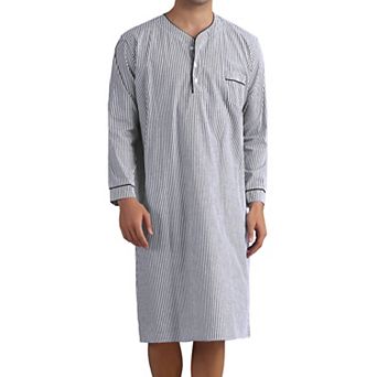 Striped Nightshirts for Men's V-Neck Button Down Nightgown Long Sleeve Stripe Sleep Shirts