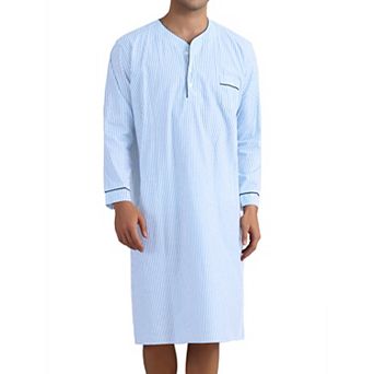 Striped Nightshirts for Men's V-Neck Button Down Nightgown Long Sleeve Stripe Sleep Shirts