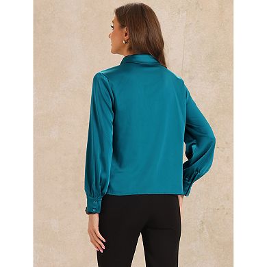 Satin Blouse for Women's Puffy Long Sleeve Work Career Top
