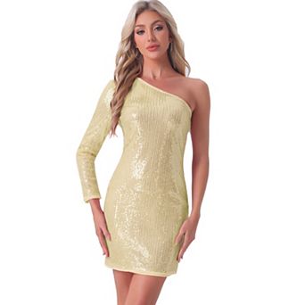 Sequin Dress for Women's Sparkly Glitter One Shoulder Halter Neck Party Club Dress