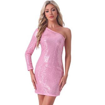 Sequin Dress for Women's Sparkly Glitter One Shoulder Halter Neck Party Club Dress