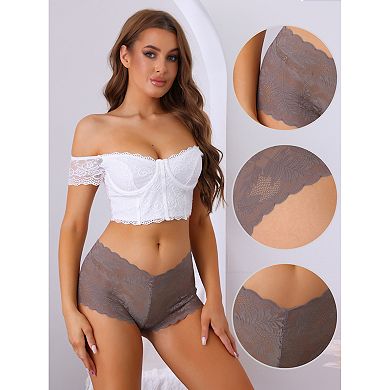 Women's Full Coverage Transparent Lace Briefs Mid-Waisted Breathable Panties